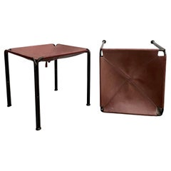 Vintage Pair of Rose Leather & Iron Sling Stools