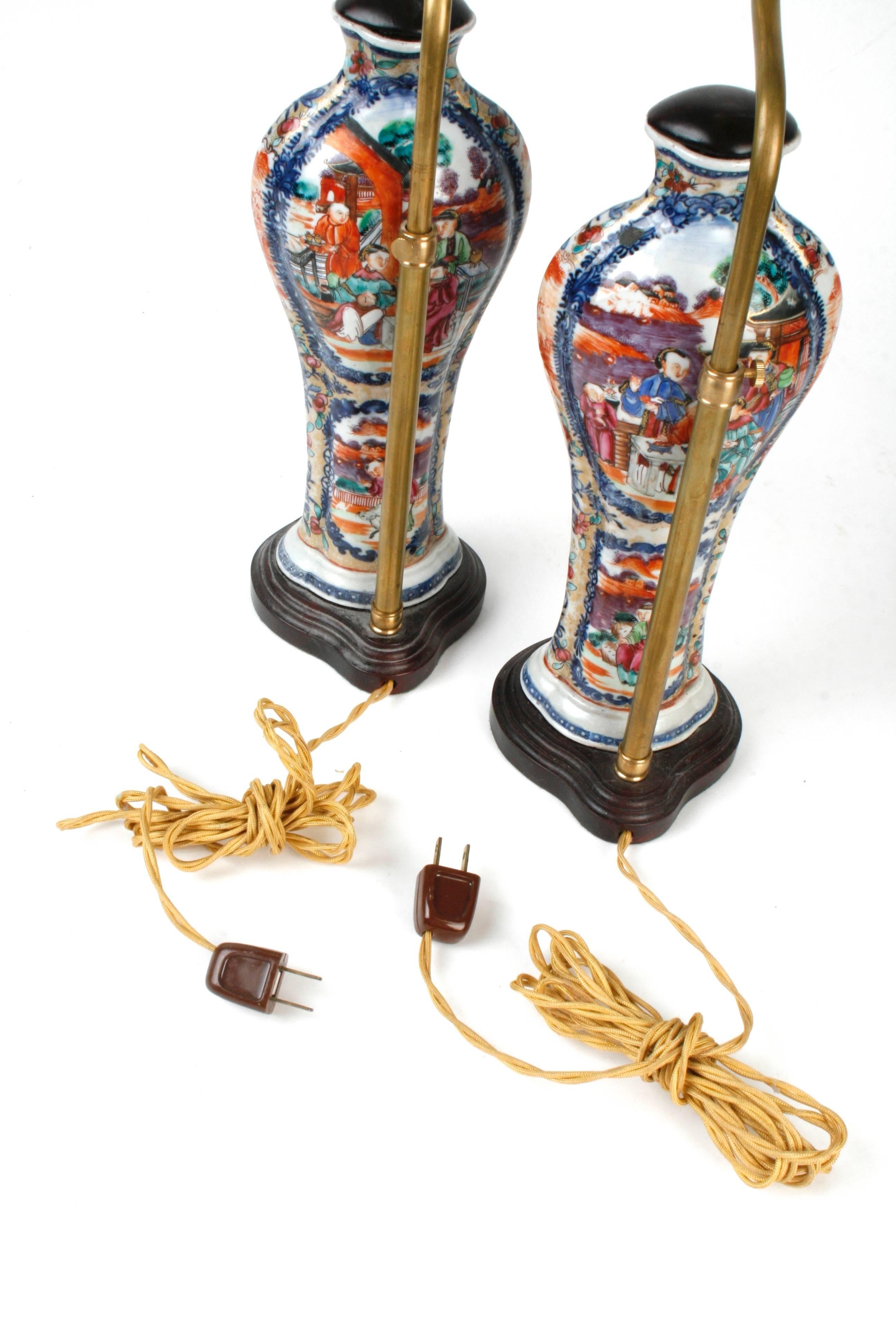 Pair of Rose Mandarin Chinese Export Vases Now as Lamps, c1800 1