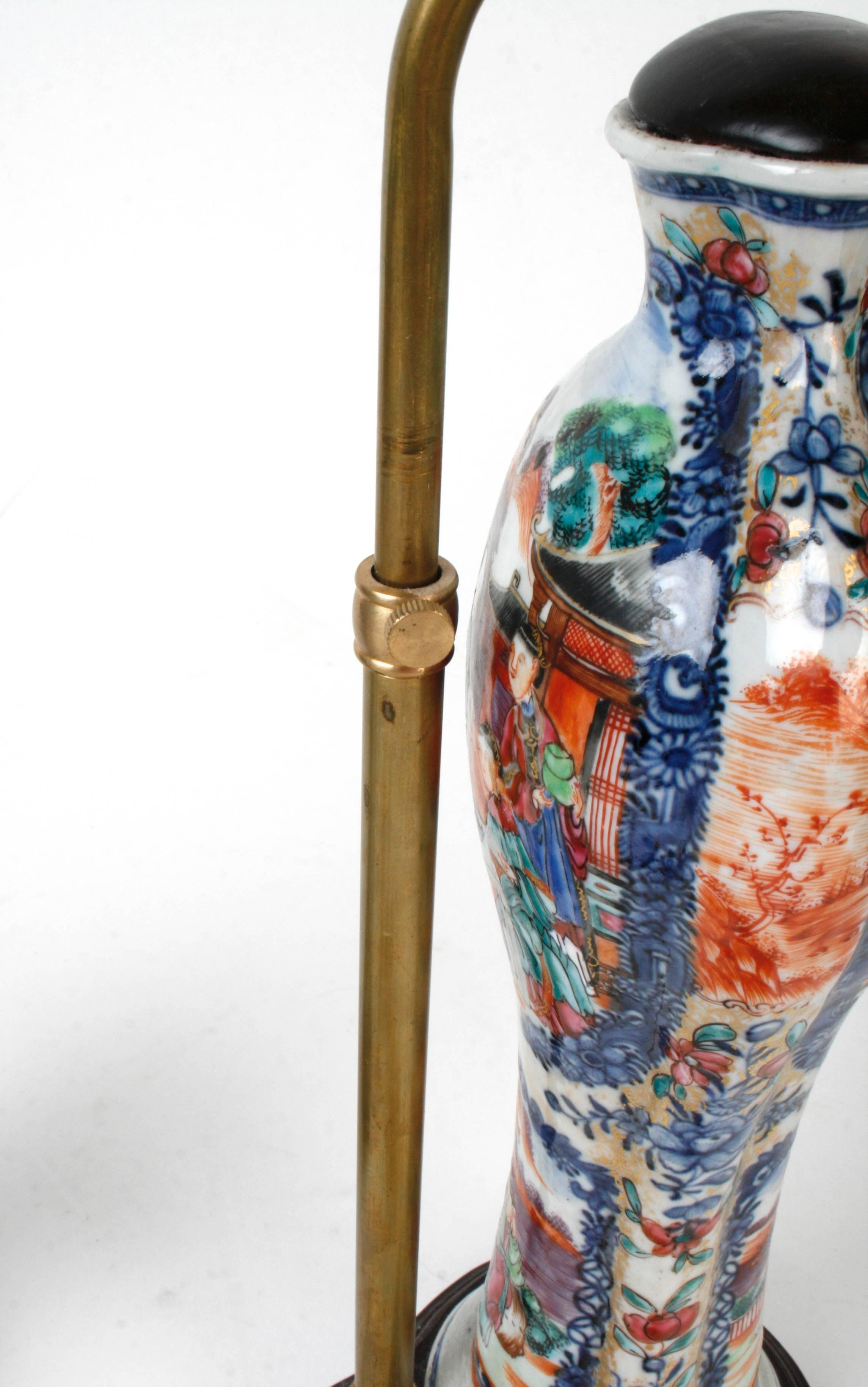 Pair of Rose Mandarin Chinese Export Vases Now as Lamps, c1800 3