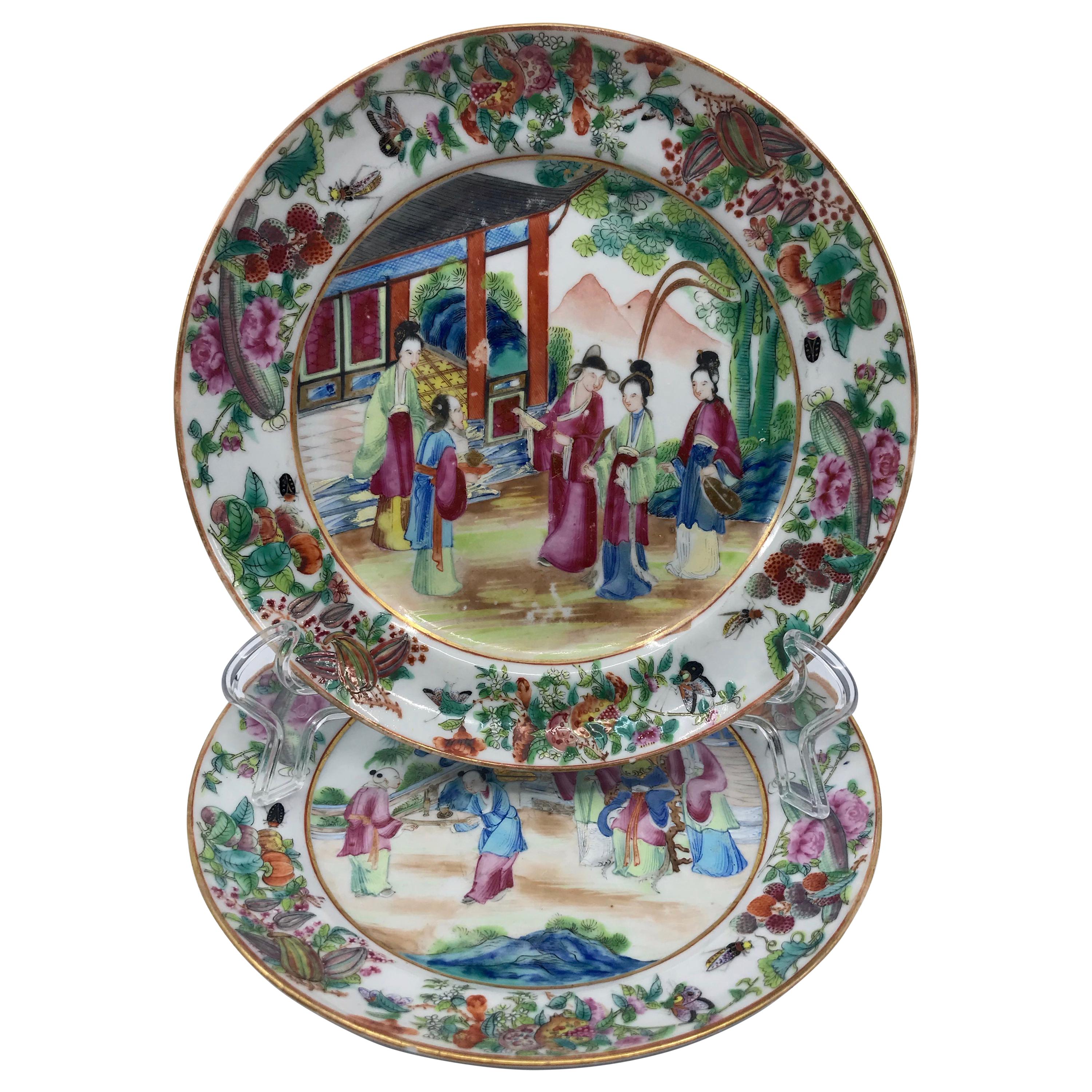 Pair of Rose Mandarin Chinese Porcelain Plates