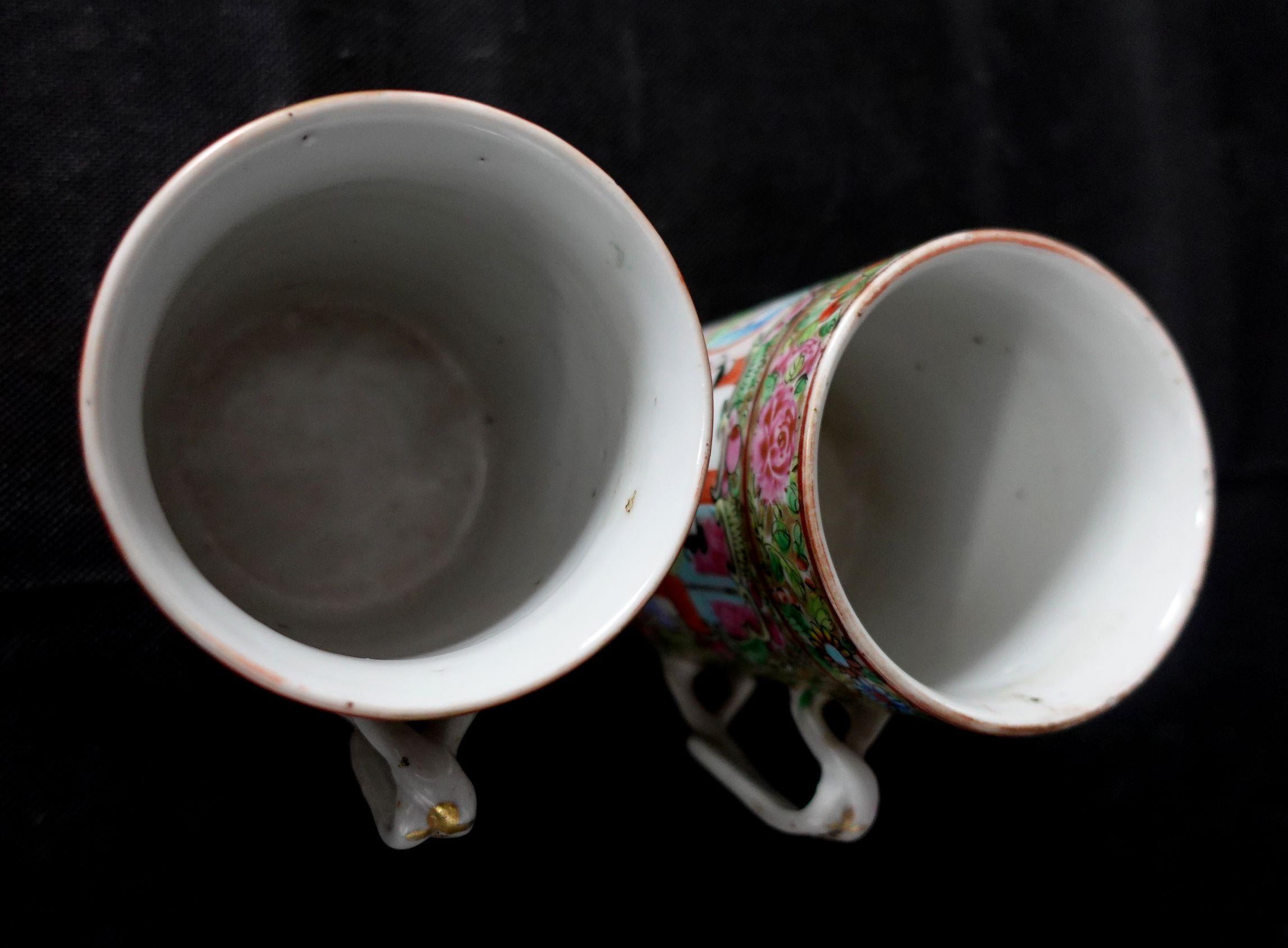 Pair of Rose Medallion Export Porcelain Mugs, China, 19th Century For Sale 6