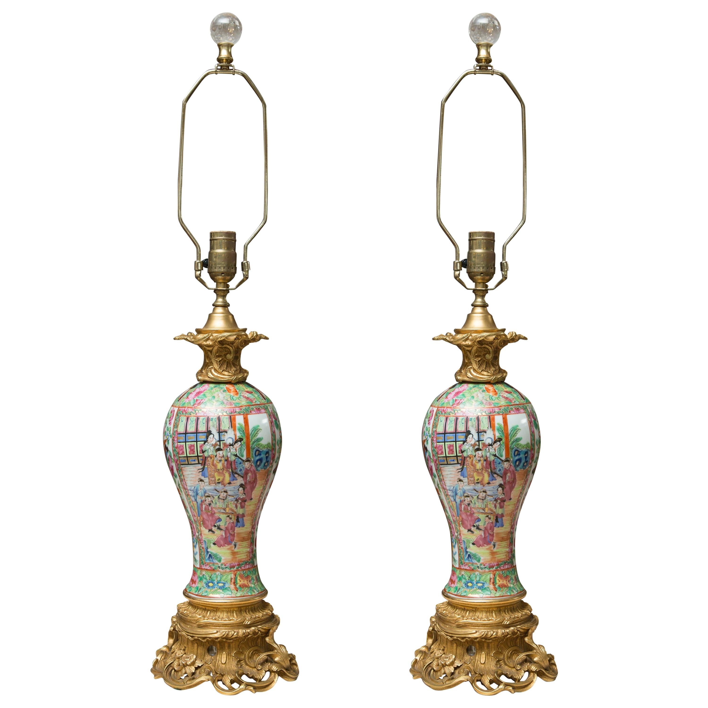 Pair of Rose Medallion Vases as Table Lamps