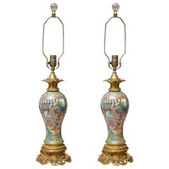 Pair of Rose Medallion Vases as Table Lamps