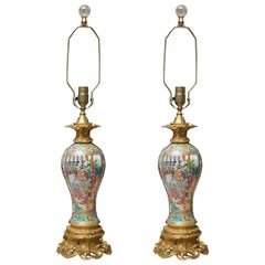 Pair of Rose Medallion Vases as Table Lamps