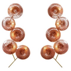 Pair of Rose Pink Murano "Flower" Glass and Brass Sconces, Italy, 2021