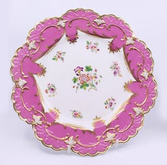 Pair of Rose Pompadour Floral Staffordshire Plates, circa 1890