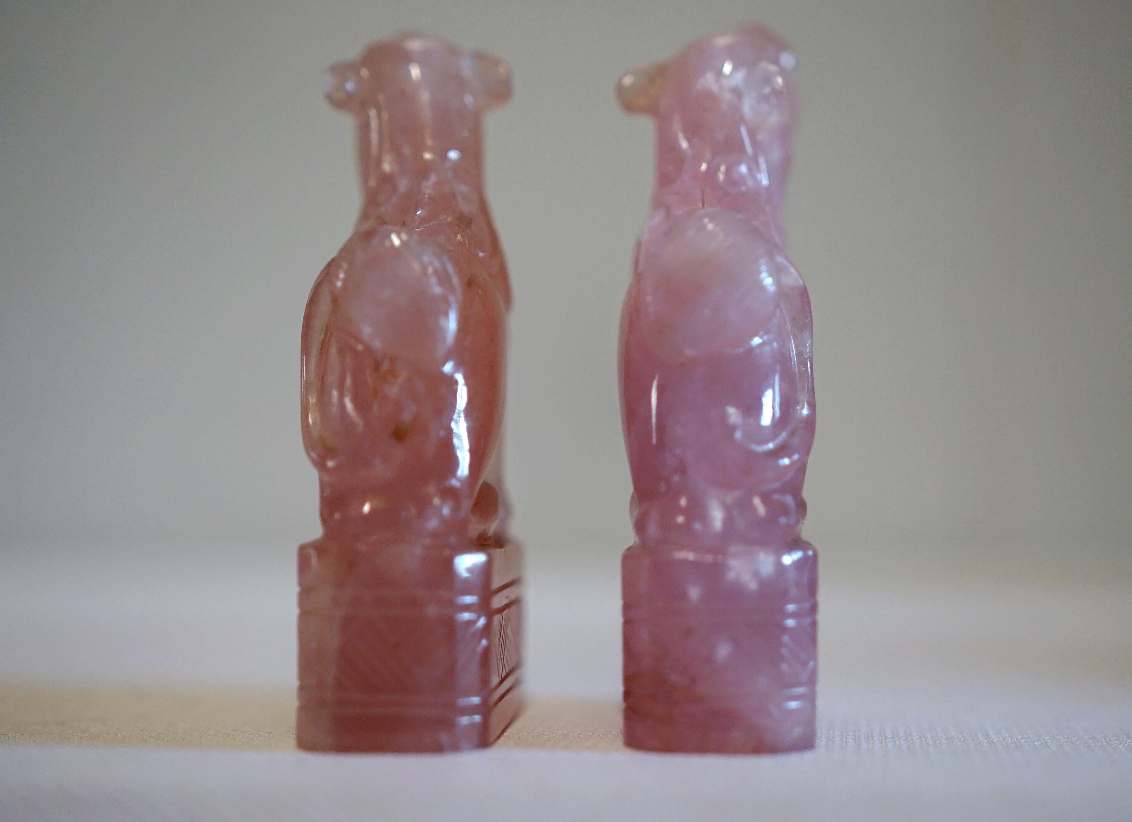 Pair of Rose Quartz Chinese Guardian Foo Dogs, Fu Lions For Sale 5