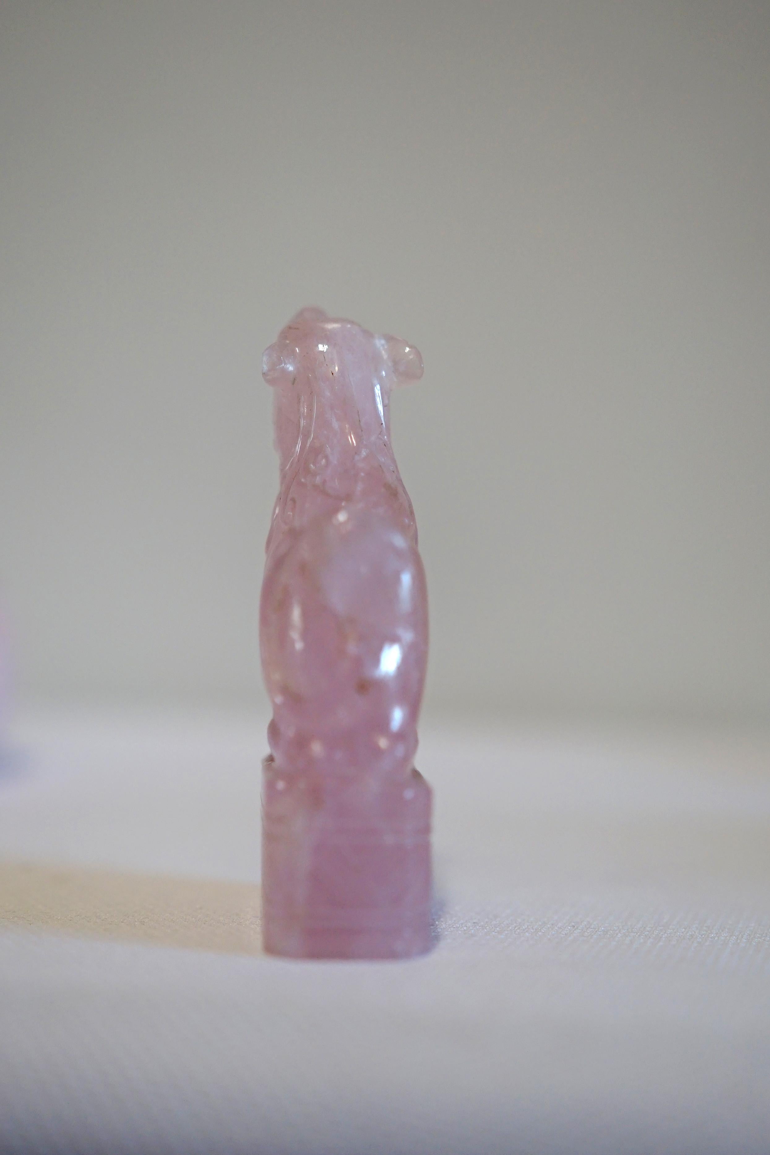 Chinese Export Pair of Rose Quartz Chinese Guardian Foo Dogs, Fu Lions For Sale