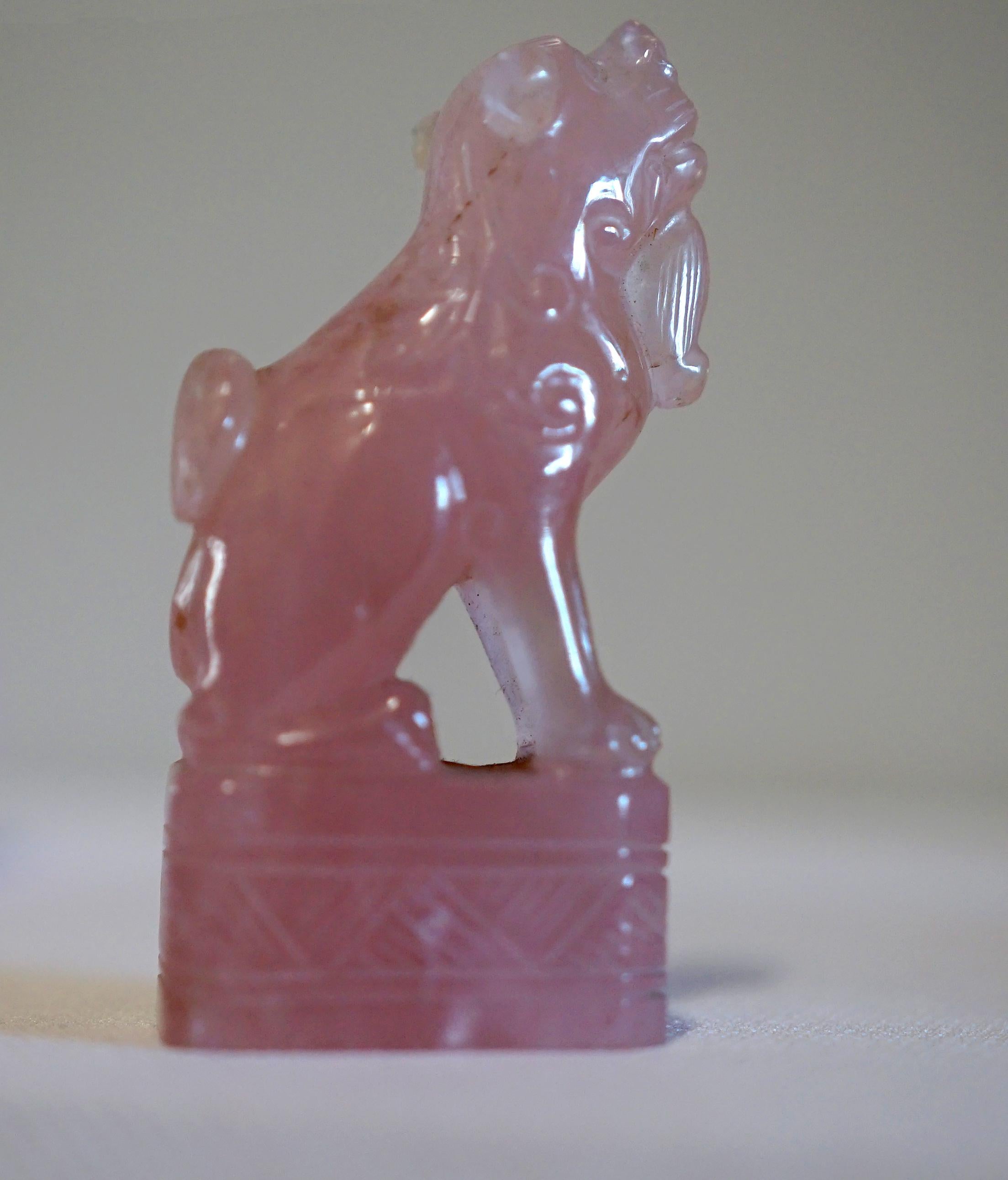 20th Century Pair of Rose Quartz Chinese Guardian Foo Dogs, Fu Lions For Sale