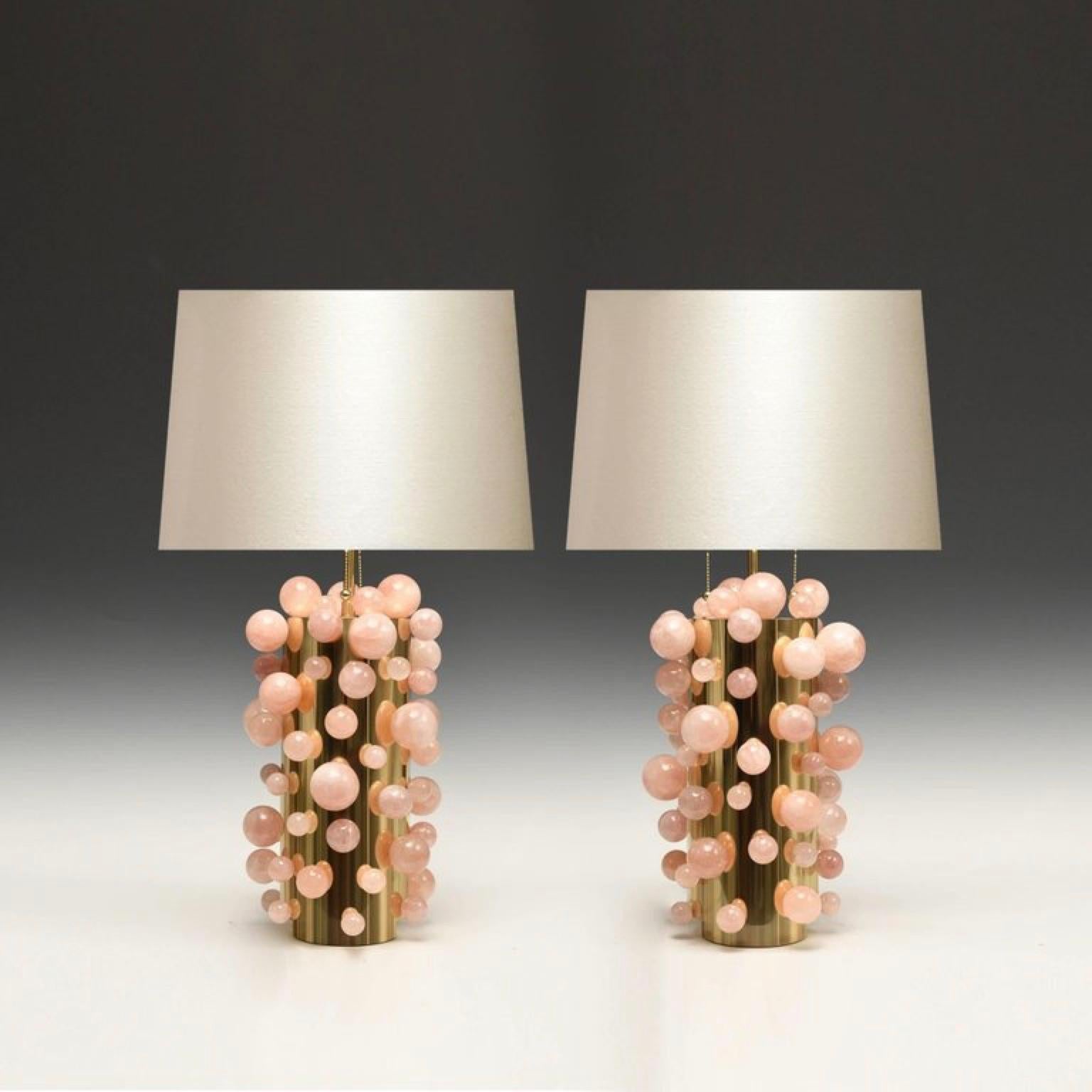 Pair of Rose Rock Crystal Bubble Lamps In Excellent Condition In New York, NY