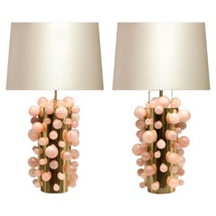 Pair of Rose Rock Crystal Bubble Lamps