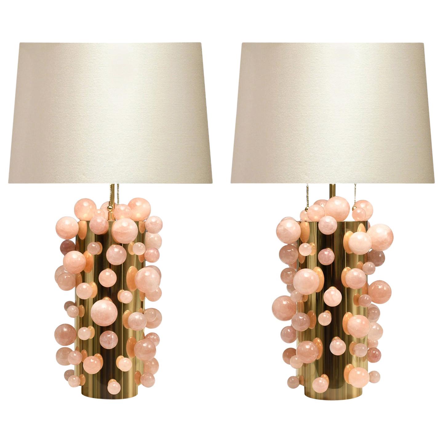 Pair of Rose Rock Crystal Bubble Lamps
