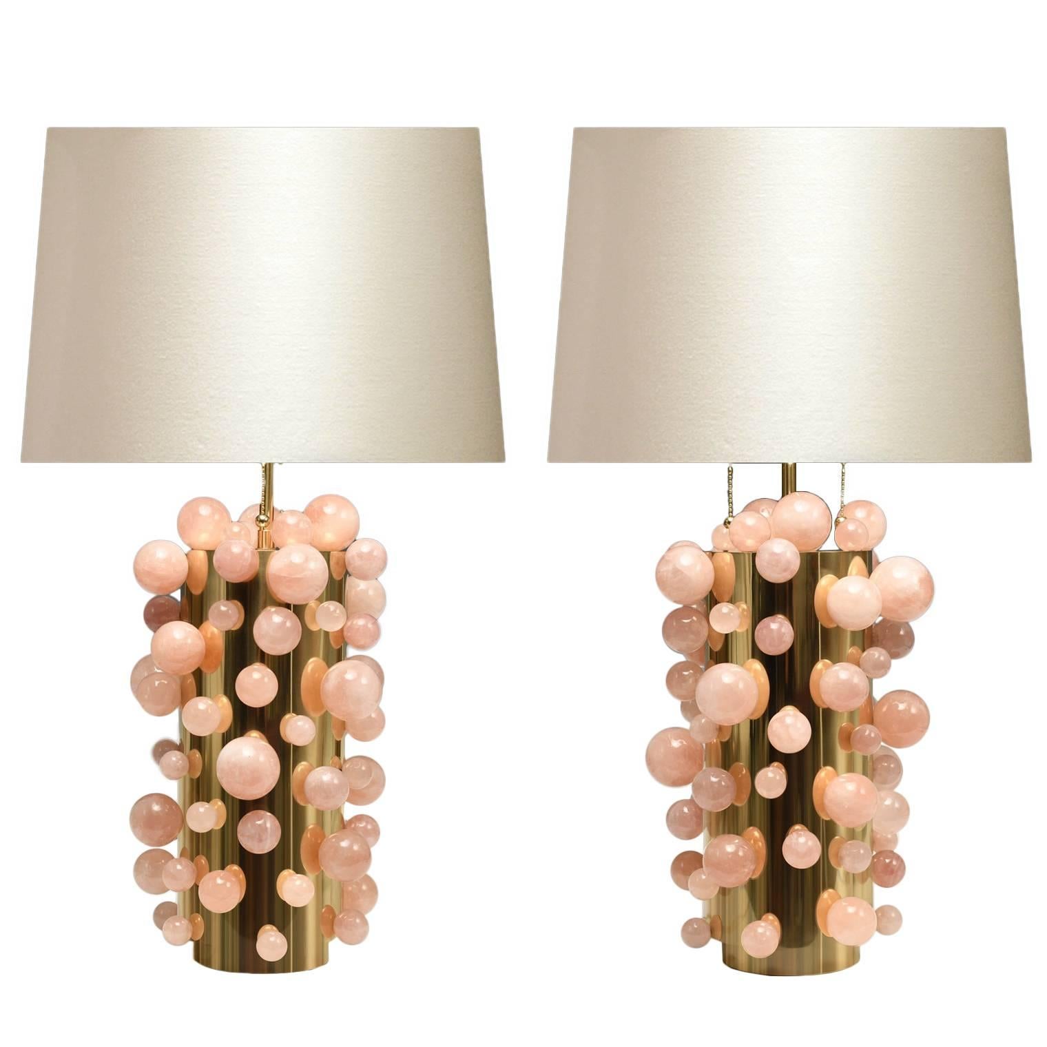 Pair of Rose Rock Crystal Bubble Lamps