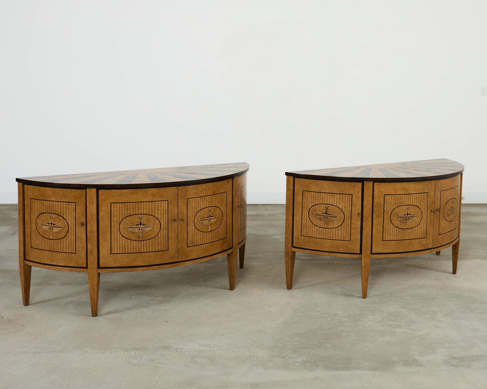 Neoclassical Pair of Rose Tarlow Demilune Adam Sideboard Cabinets For Sale