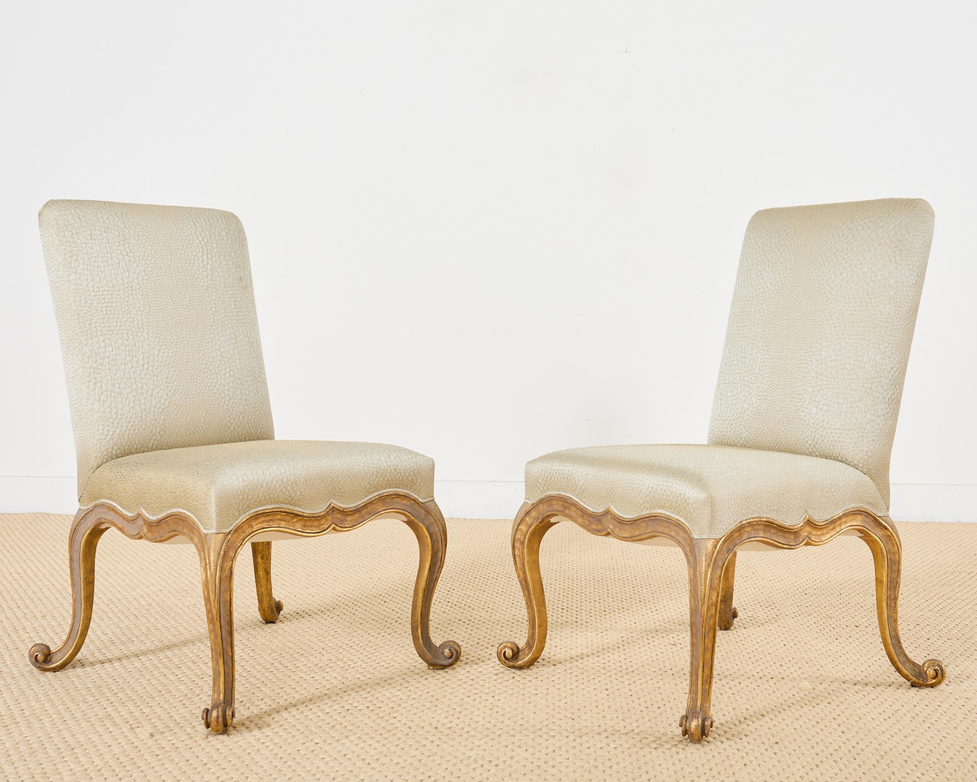 Pair of Rose Tarlow Gold Leaf Kent Dining Chairs In Good Condition In Rio Vista, CA