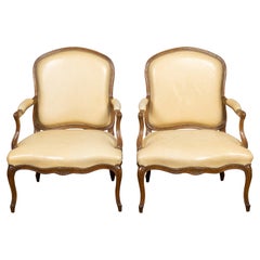 Pair of Rose Tarlow Louis XV Style Fauteuils with Cream Leather Upholstery