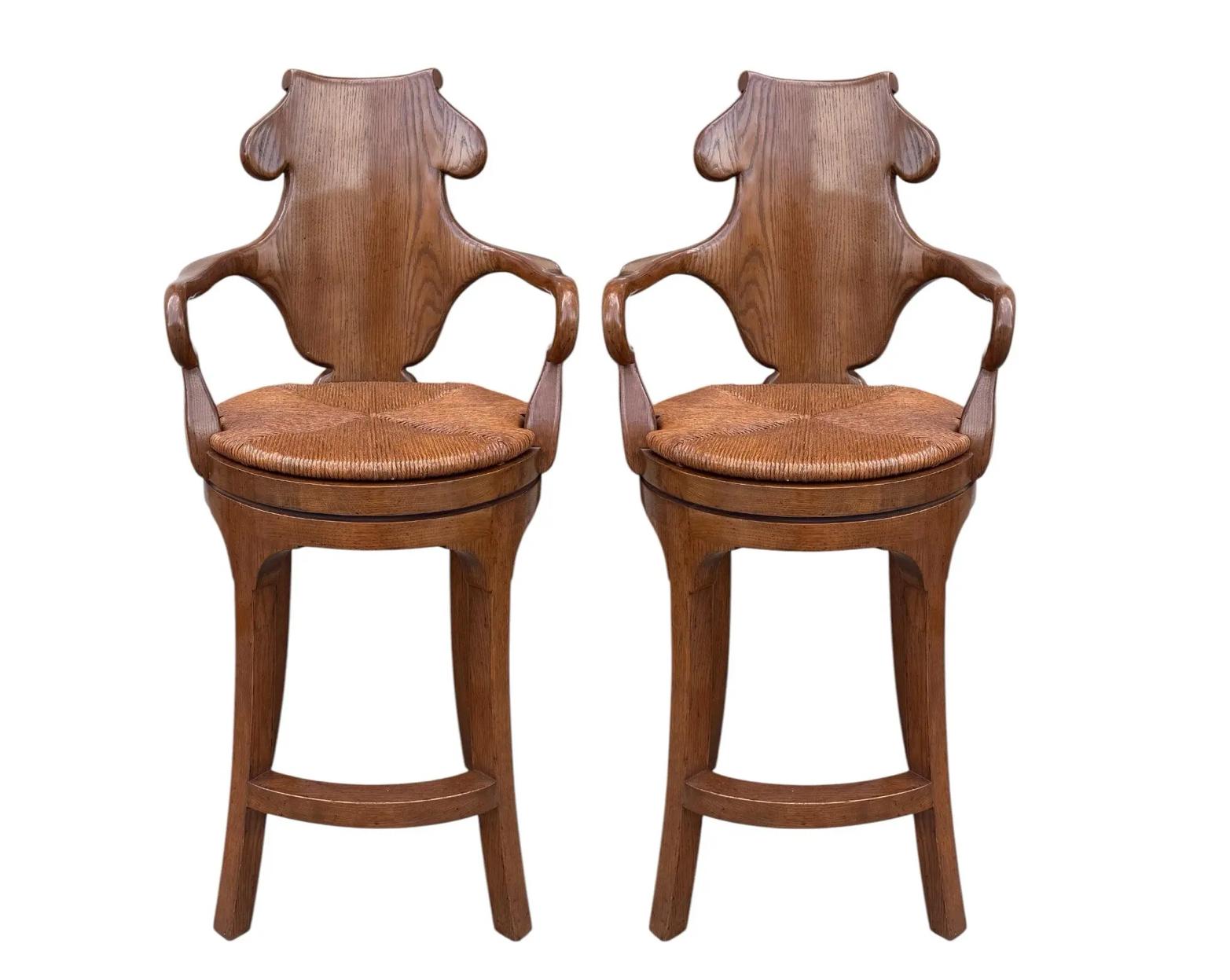 Rustic Pair of Rose Tarlow Melrose House Henley Barstools