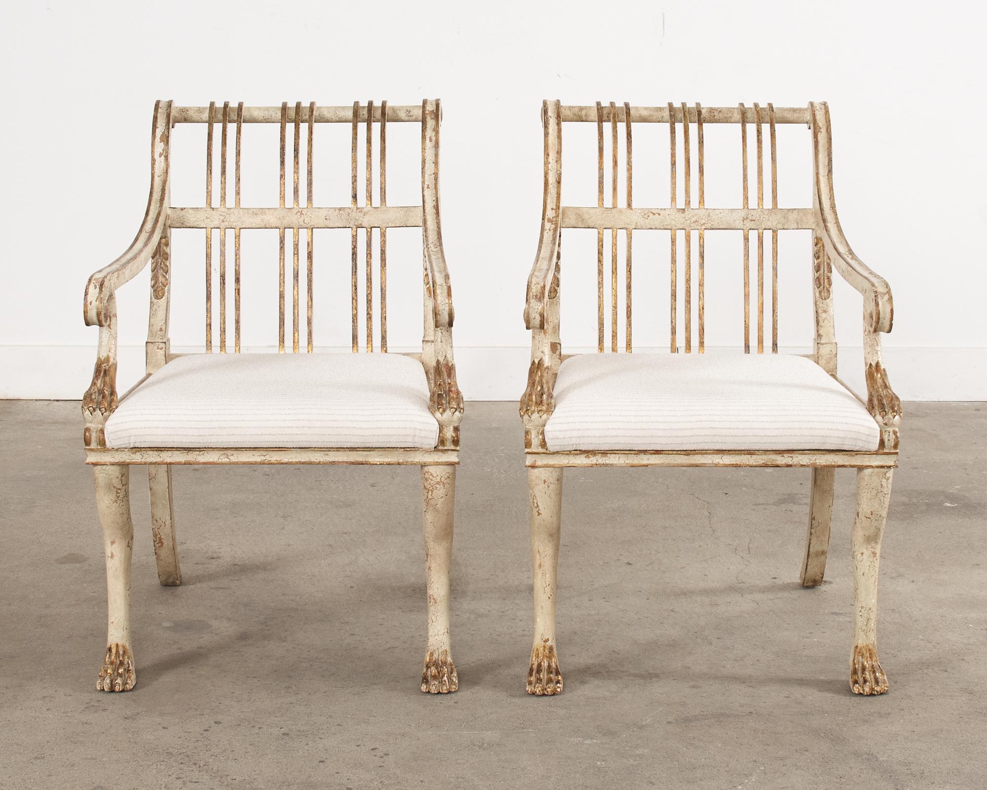 Pair of Rose Tarlow Painted Parcel Gilt Brighton Armchairs In Good Condition For Sale In Rio Vista, CA