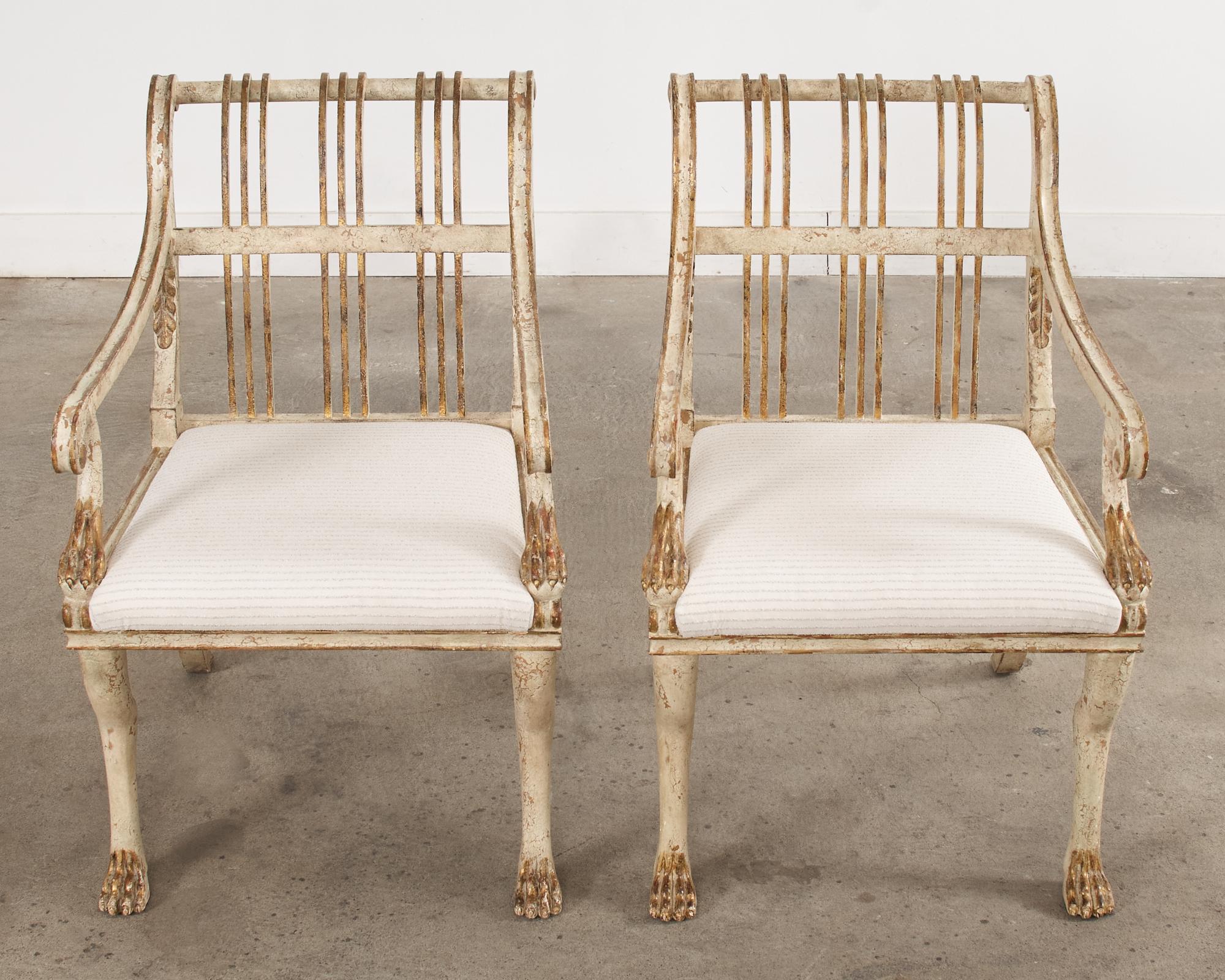 Contemporary Pair of Rose Tarlow Painted Parcel Gilt Brighton Armchairs For Sale