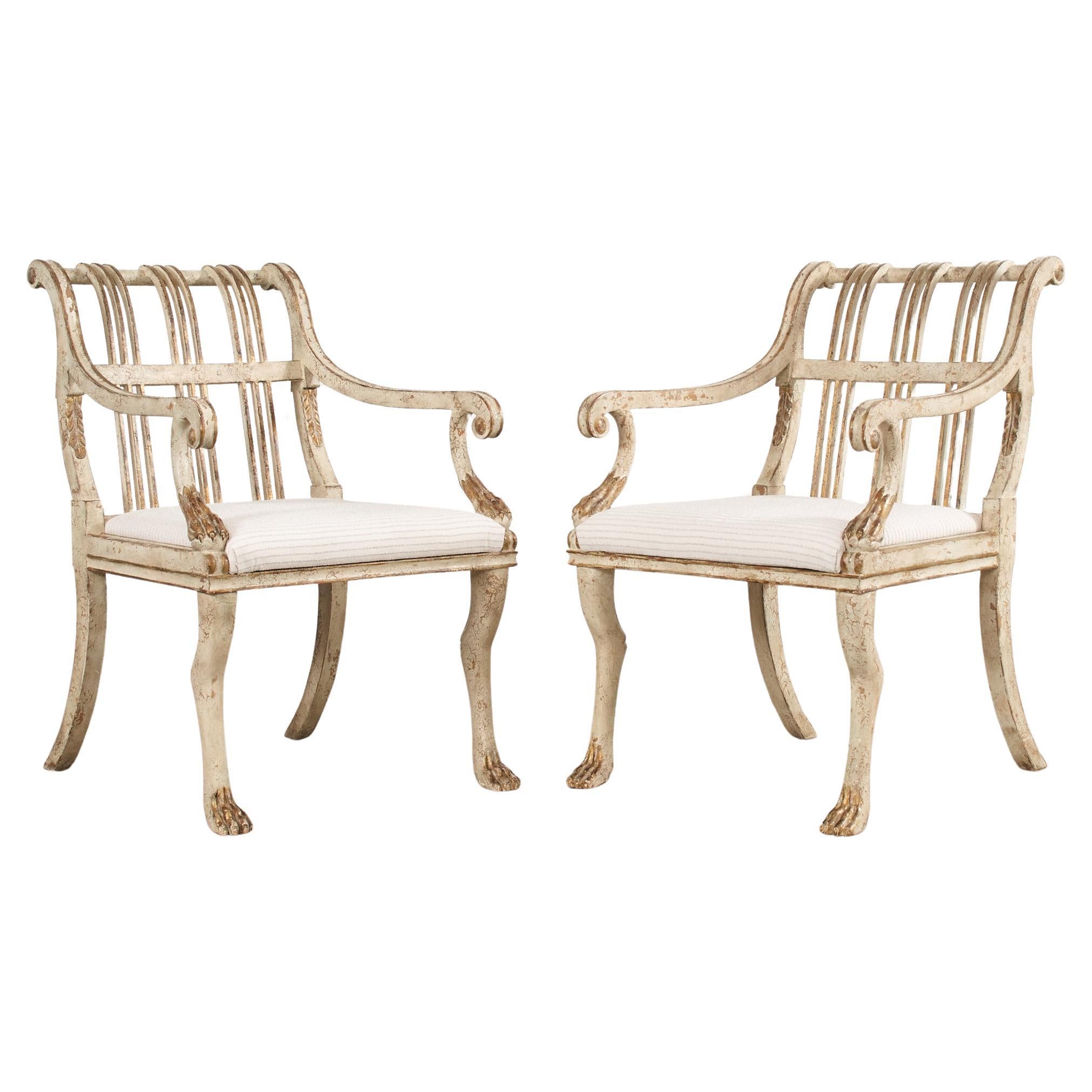 Pair of Rose Tarlow Painted Parcel Gilt Brighton Armchairs For Sale
