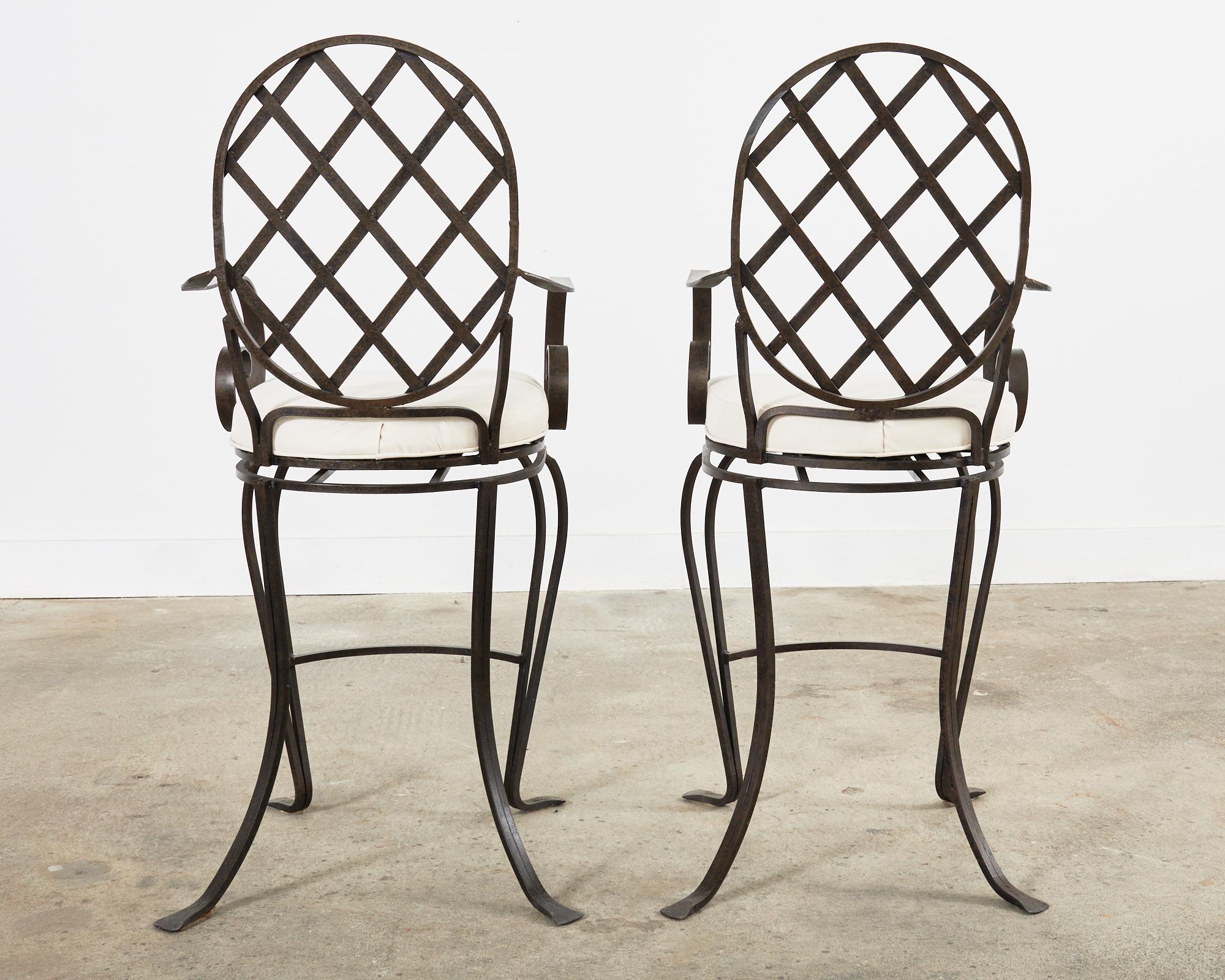 Pair of Rose Tarlow Style Iron Garden Swivel Bar Stools For Sale 7