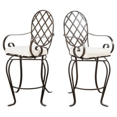 Used Pair of Rose Tarlow Style Iron Garden Swivel Bar Stools