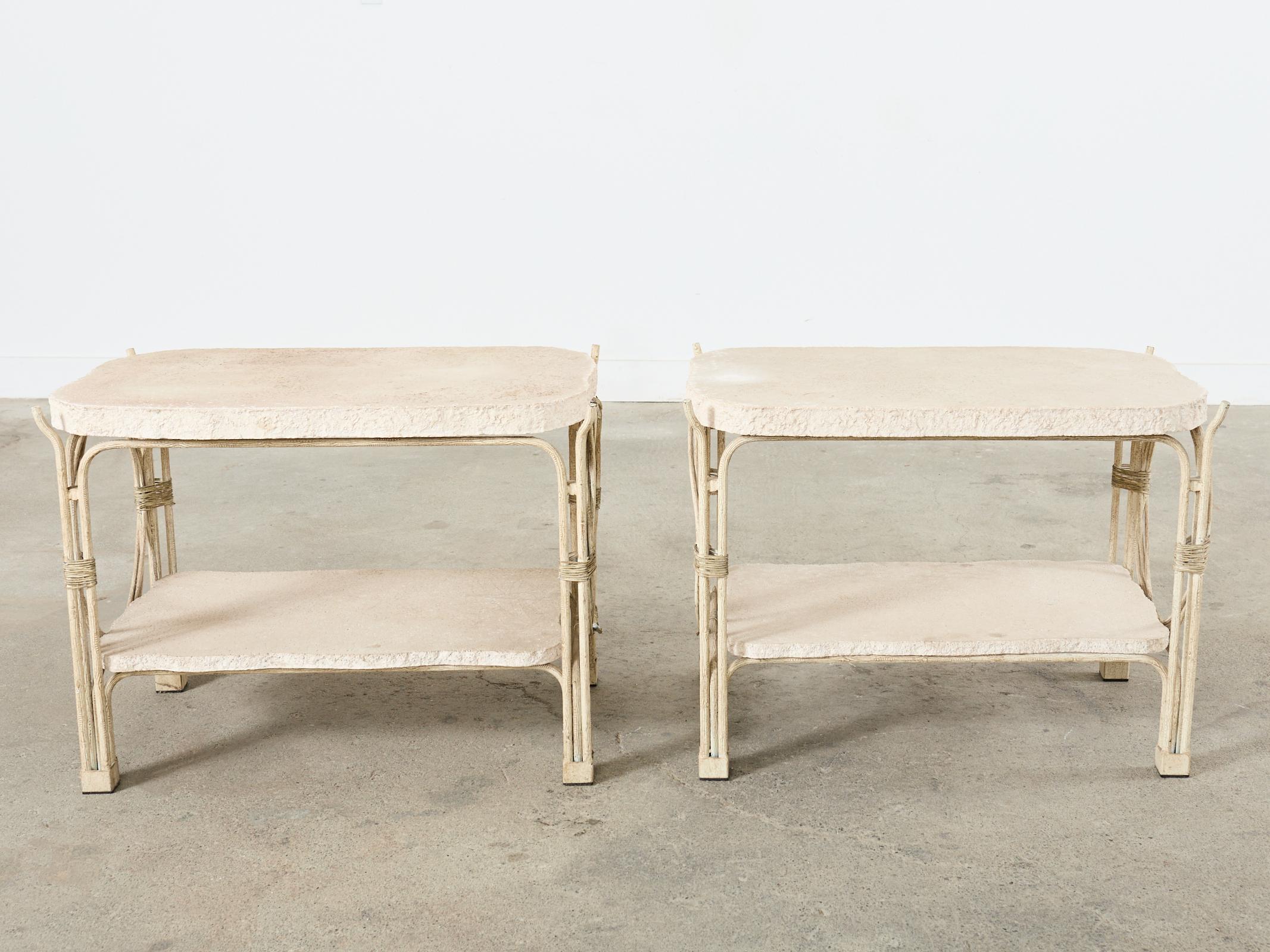 Pair of Rose Tarlow Style Iron Twig Stone Garden Tables For Sale 10