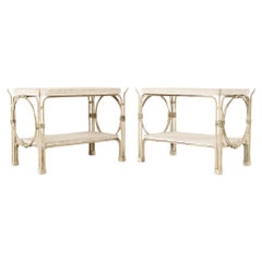 Pair of Rose Tarlow Style Iron Twig Stone Garden Tables