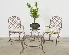 Pair of Rose Tarlow Style Twig Iron Dining Armchairs with Ottoman