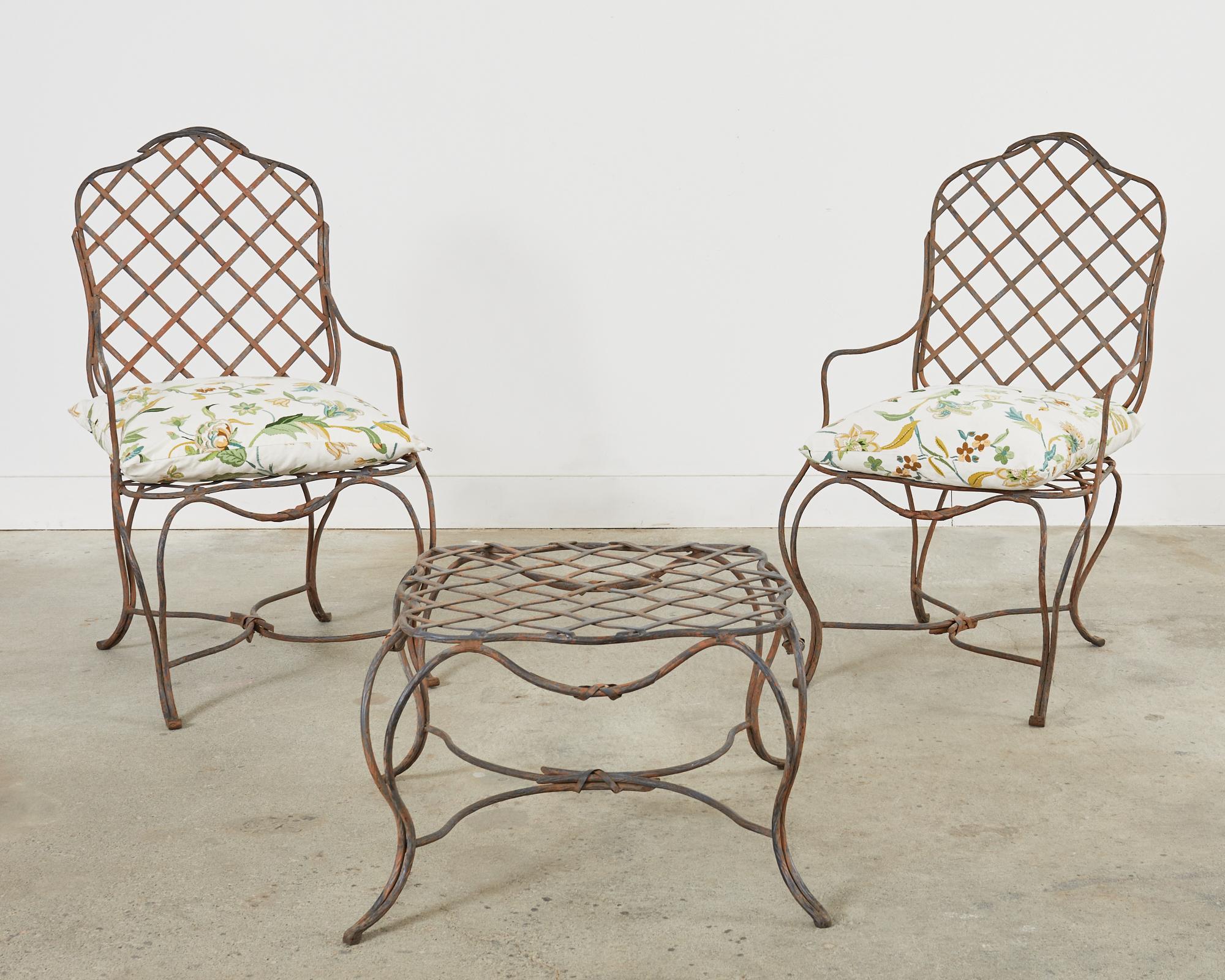 American Pair of Rose Tarlow Style Twig Iron Dining Armchairs with Ottoman For Sale