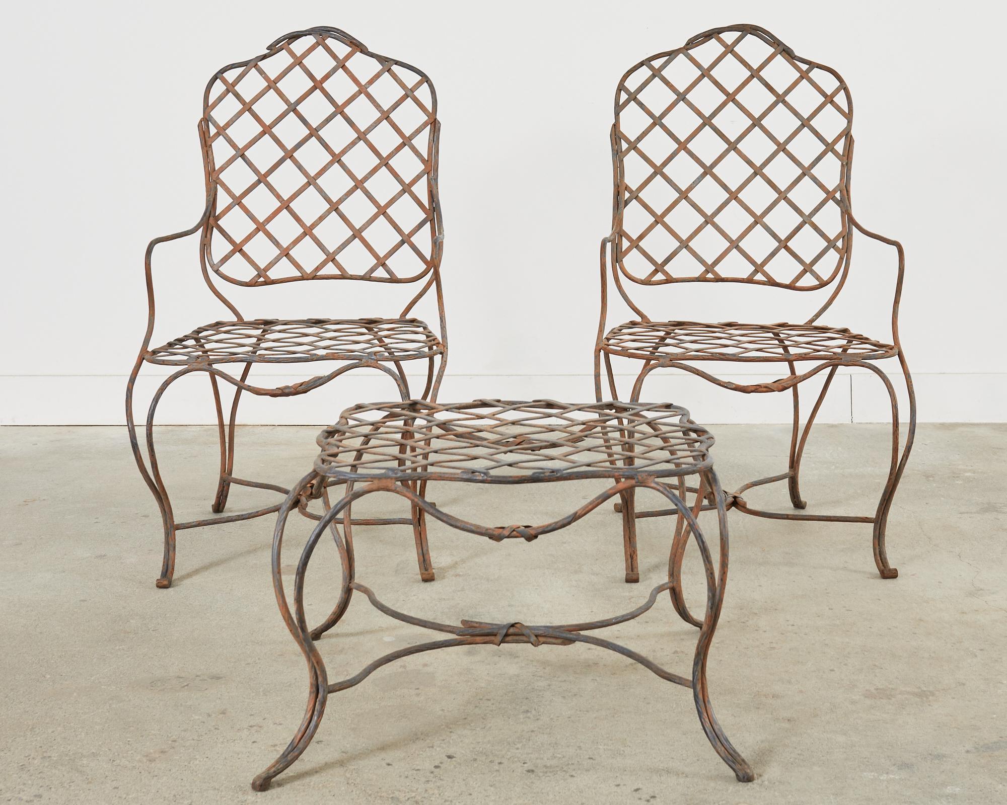 Hand-Crafted Pair of Rose Tarlow Style Twig Iron Dining Armchairs with Ottoman For Sale
