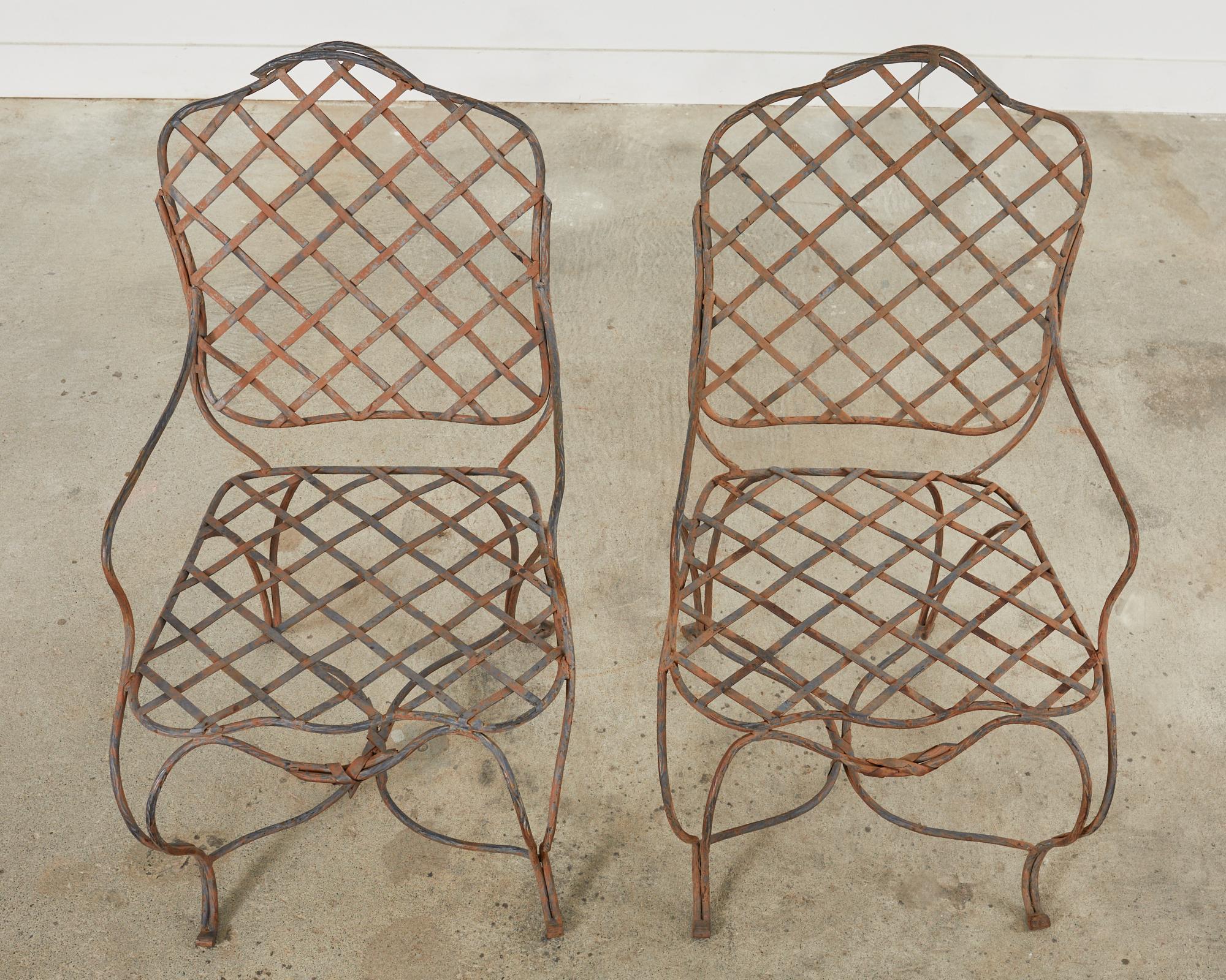 20th Century Pair of Rose Tarlow Style Twig Iron Dining Armchairs with Ottoman For Sale