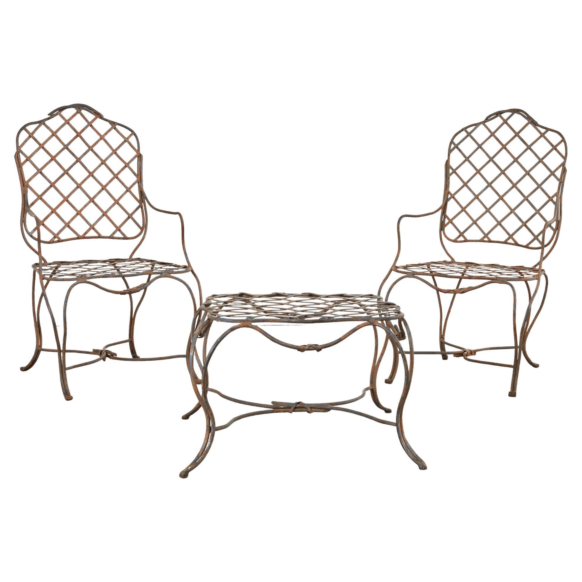 Pair of Rose Tarlow Style Twig Iron Dining Armchairs with Ottoman For Sale