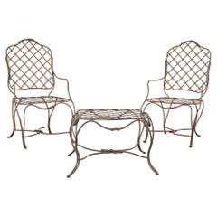 Vintage Pair of Rose Tarlow Style Twig Iron Dining Armchairs with Ottoman