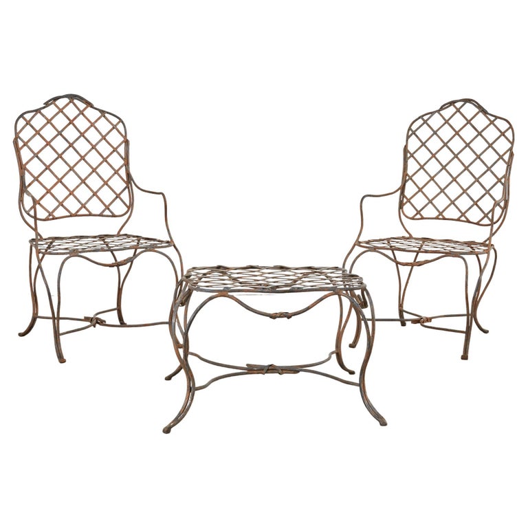 Twig Iron Armchairs with Ottoman, 20th Century, offered by Erin Lane Estate