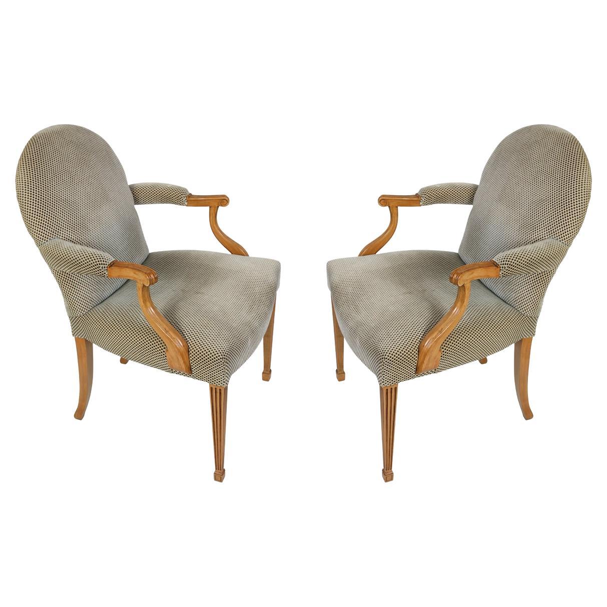 Paar Rose Tarlow Style Upholstered Round Back Armchairs im Angebot