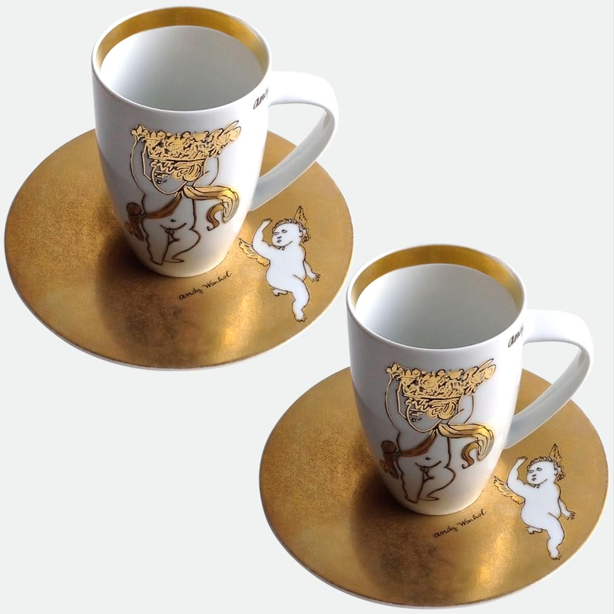 Ein Paar Rosenthal Andy Warhol „Goldene Engel“ Latte Macchiato-Tasse/ Untertasse mit Untertasse, 1980 (Moderne) im Angebot