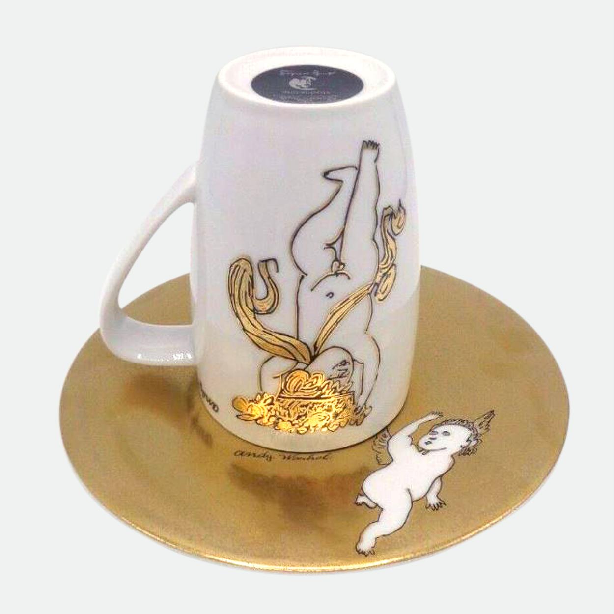 Ein Paar Rosenthal Andy Warhol „Goldene Engel“ Latte Macchiato-Tasse/ Untertasse mit Untertasse, 1980 im Zustand „Gut“ im Angebot in Rijssen, NL