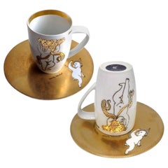 Ein Paar Rosenthal Andy Warhol „Goldene Engel“ Latte Macchiato-Tasse/ Untertasse mit Untertasse, 1980