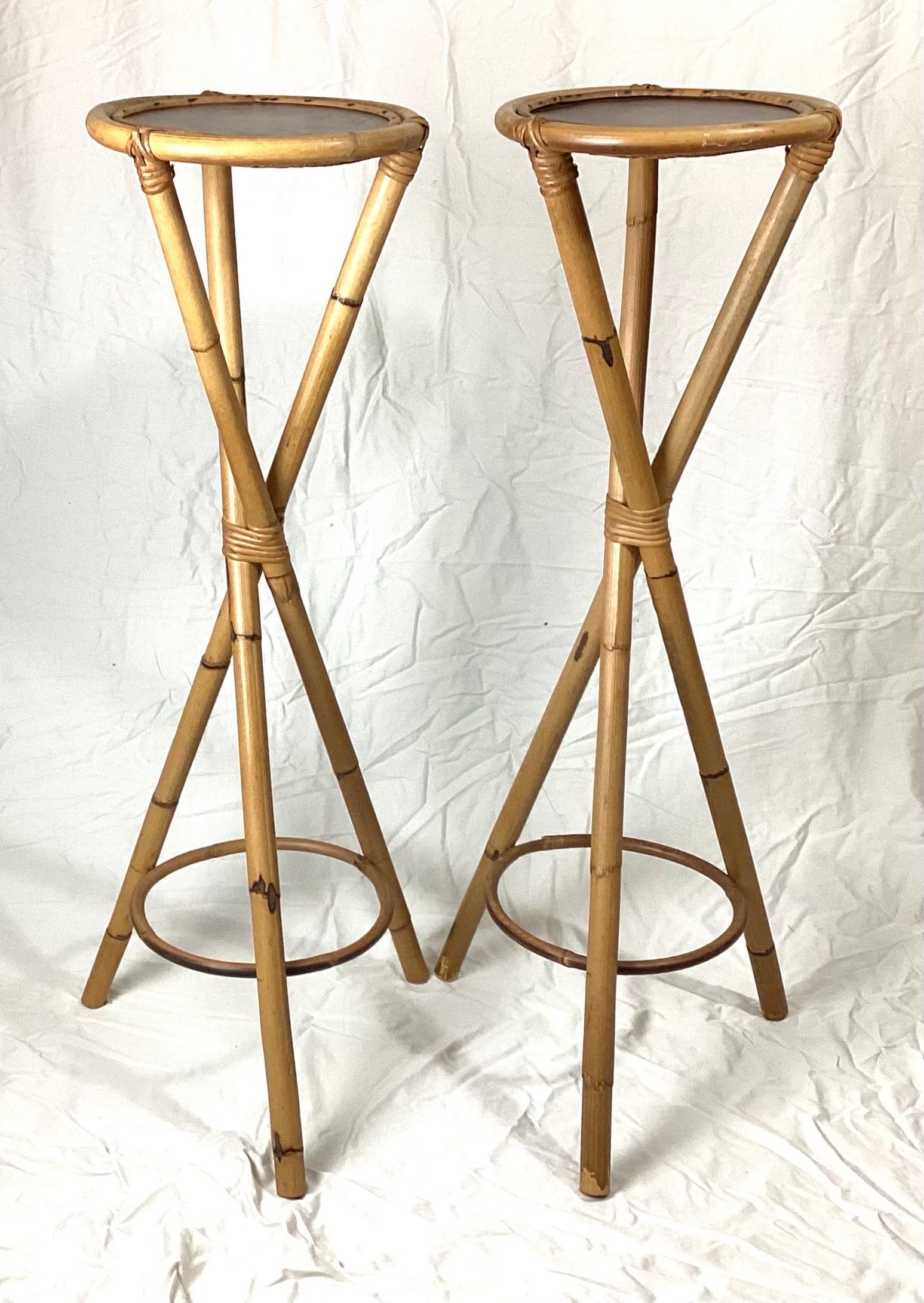 Mid-Century Modern Pair of Rosenthal Netter Bamboo Display Pedestals, Plant Stands, Italy, 1950s For Sale