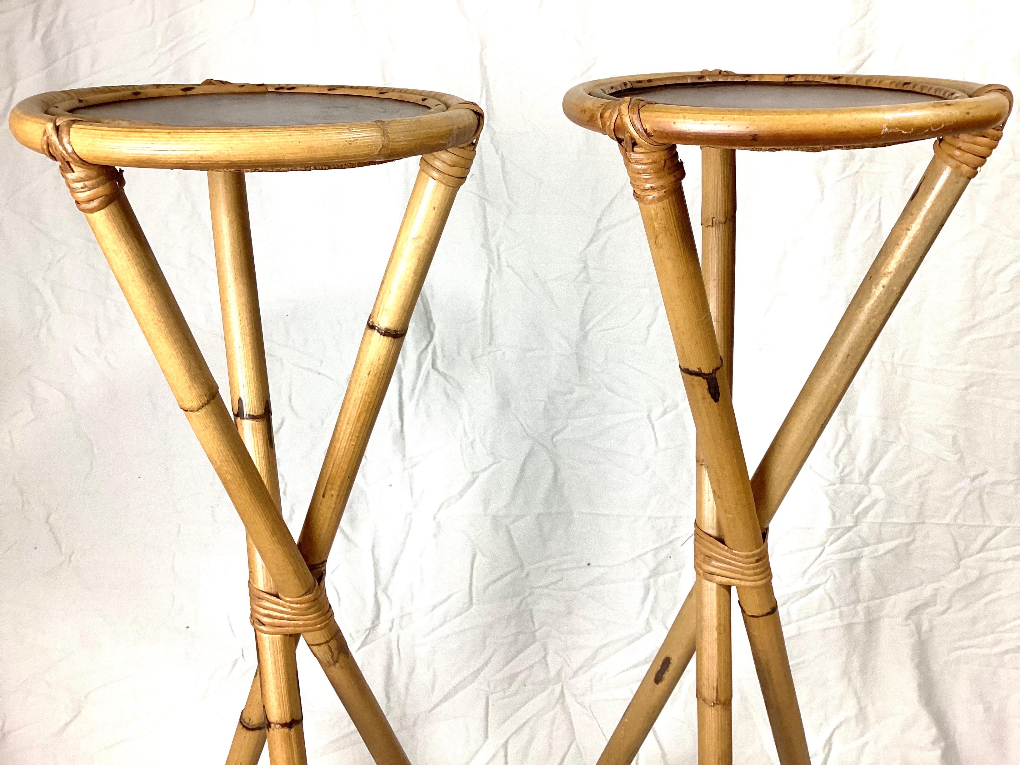 Italian Pair of Rosenthal Netter Bamboo Display Pedestals, Plant Stands, Italy, 1950s