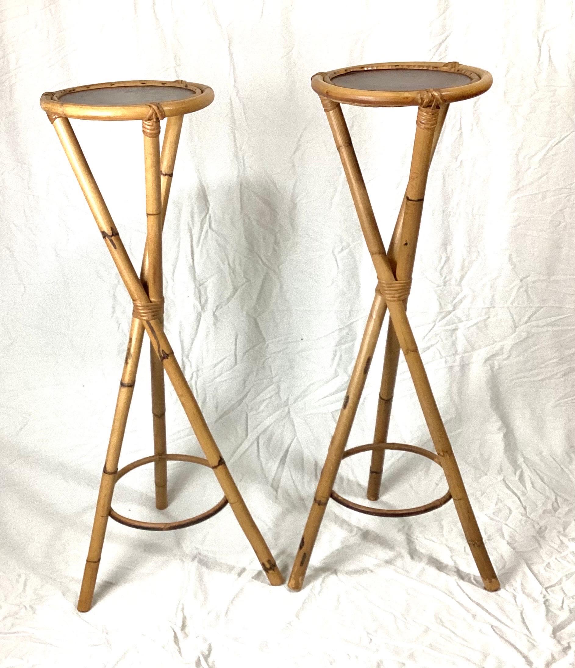 Pair of Rosenthal Netter Bamboo Display Pedestals, Plant Stands, Italy, 1950s In Excellent Condition For Sale In Lambertville, NJ
