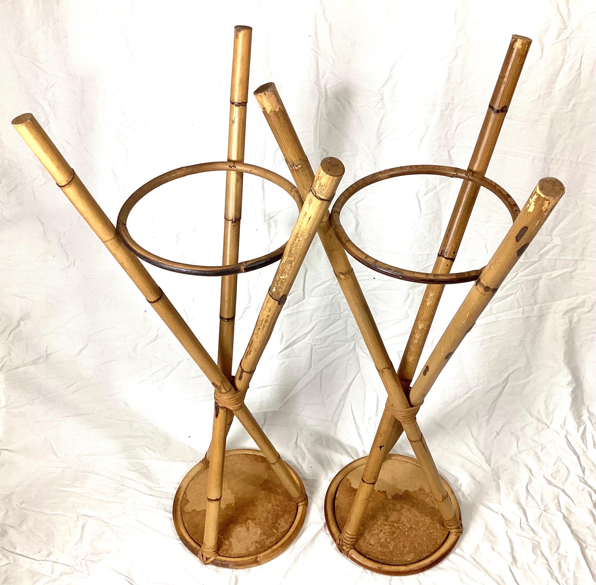 Pair of Rosenthal Netter Bamboo Display Pedestals, Plant Stands, Italy, 1950s For Sale 2