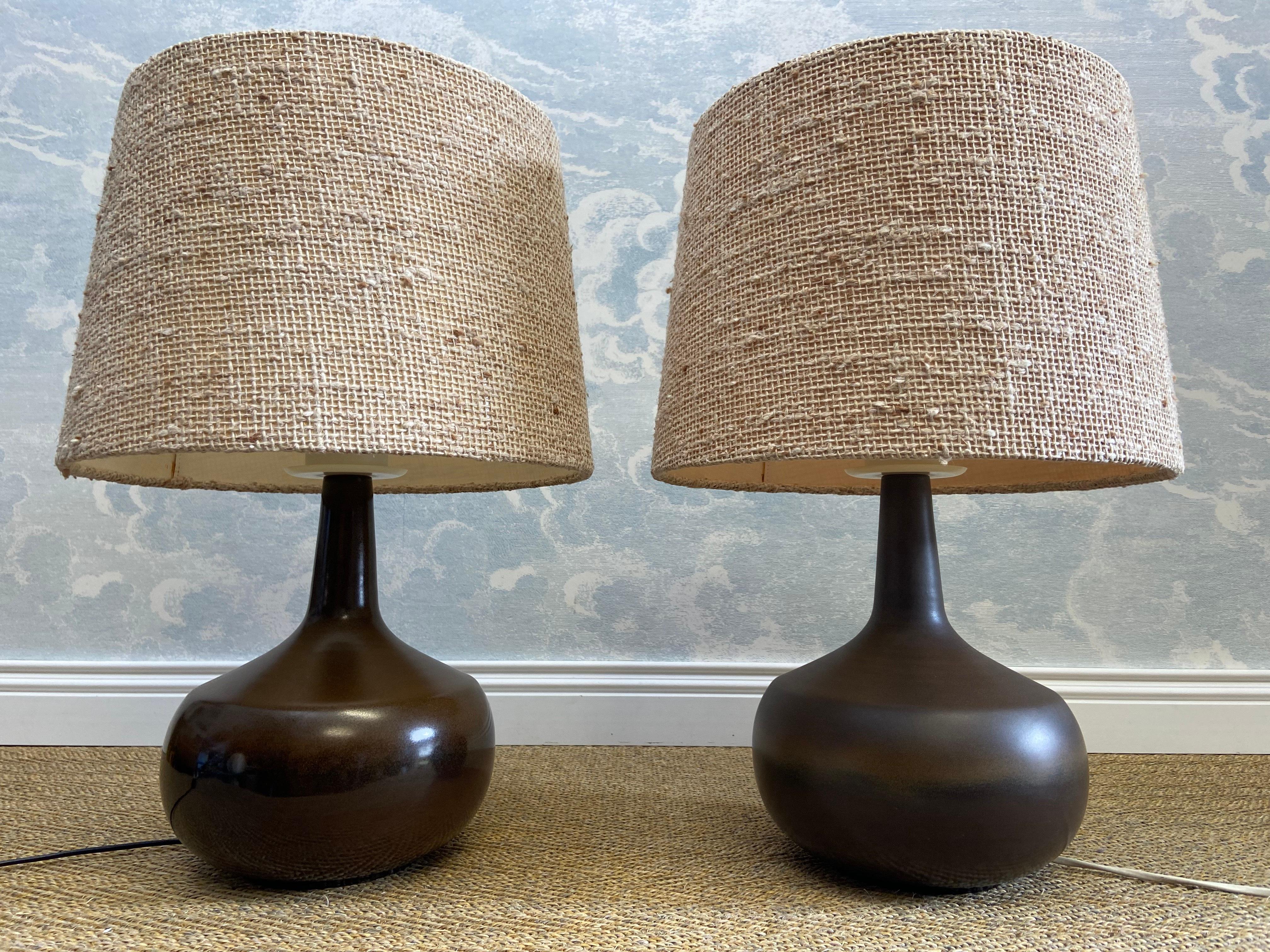 Paire de lampes de table en céramique Linee Studio Tuscan Brown, Allemagne, années 1960 en vente 2