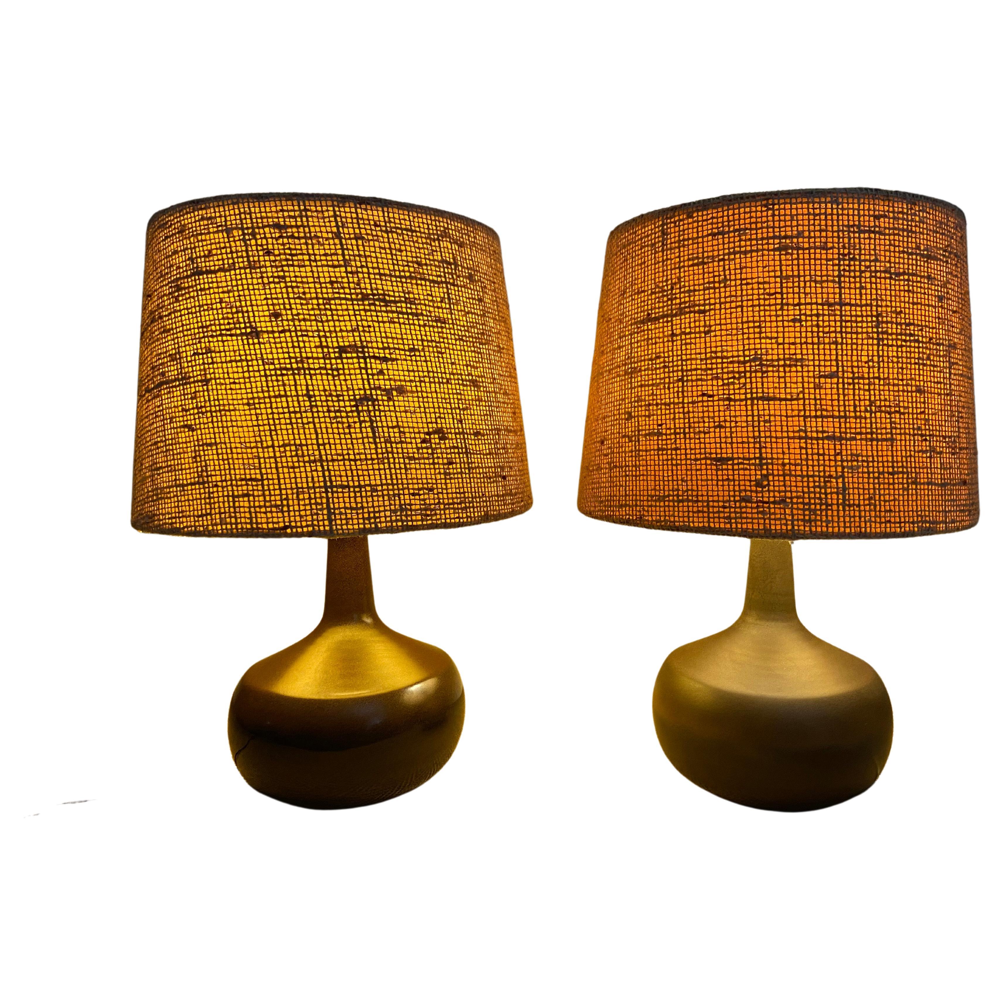 Paire de lampes de table en céramique Linee Studio Tuscan Brown, Allemagne, années 1960 en vente