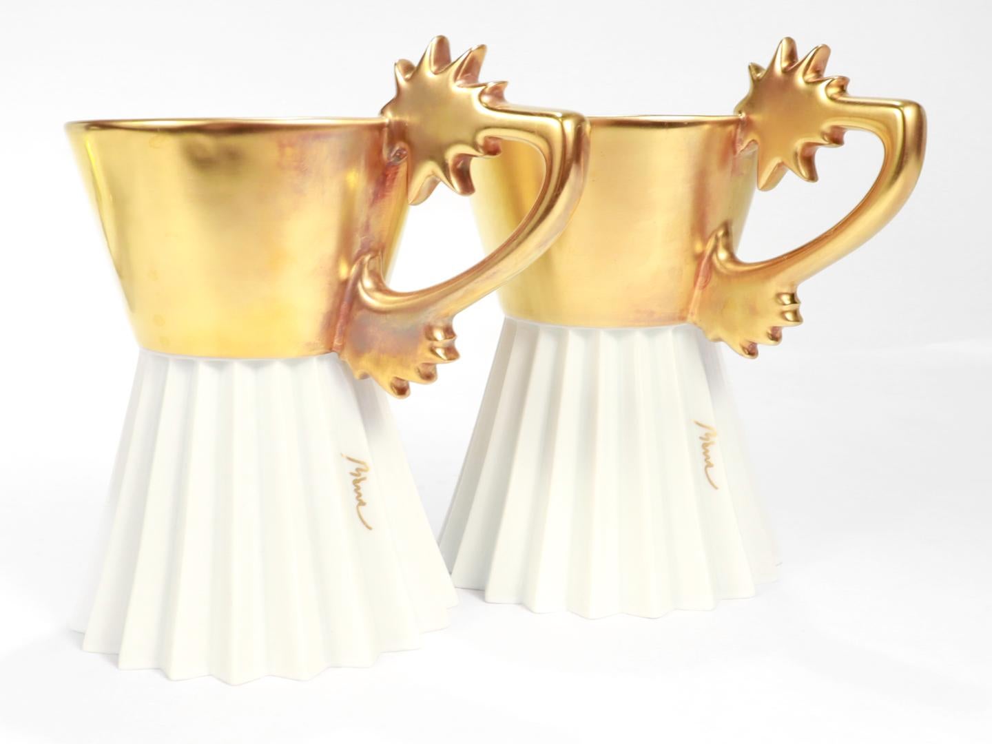Paire de tasses et soucoupes n° 23 en porcelaine dorée du Rosenthal Studio Linie par Otto Piene en vente 7