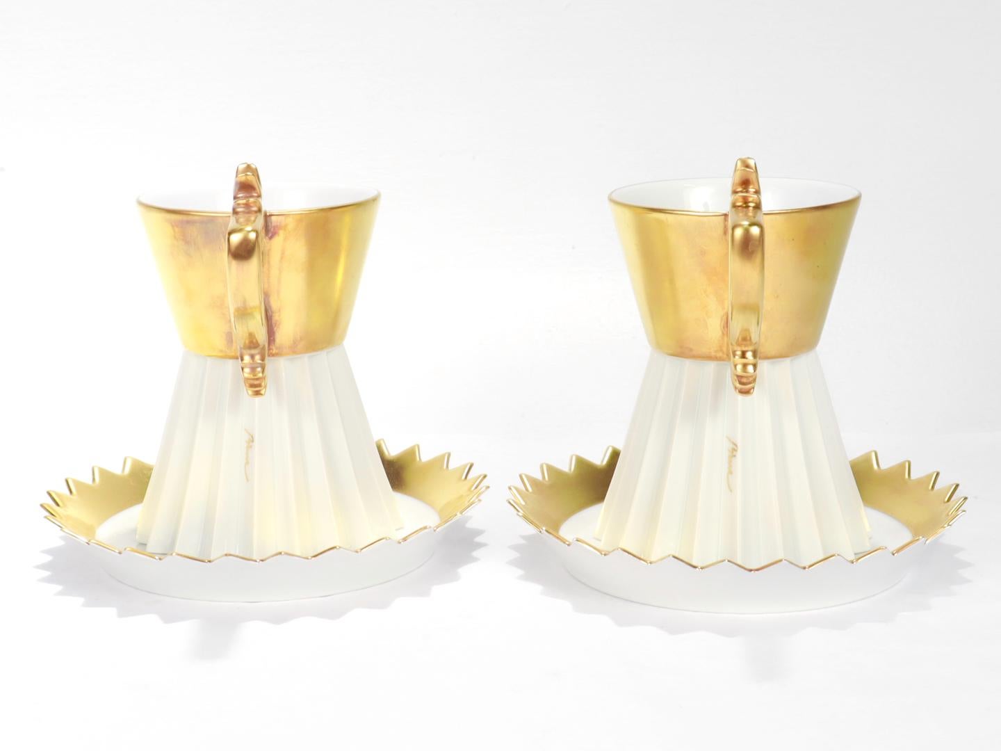 Modern Pair of Rosenthal Studio Linie Gilt Porcelain No. 23 Cup & Saucers by Otto Piene For Sale
