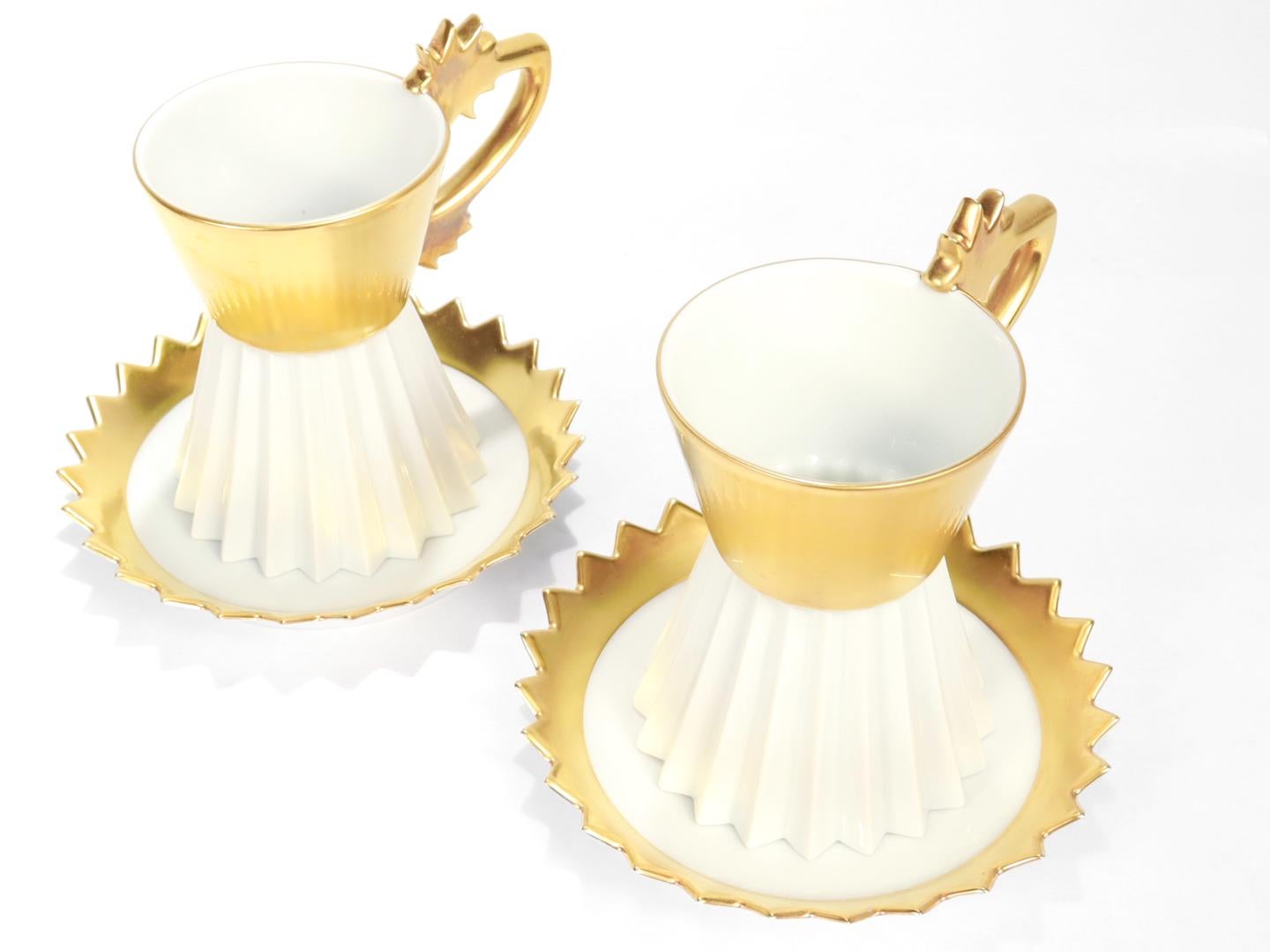 20th Century Pair of Rosenthal Studio Linie Gilt Porcelain No. 23 Cup & Saucers by Otto Piene For Sale