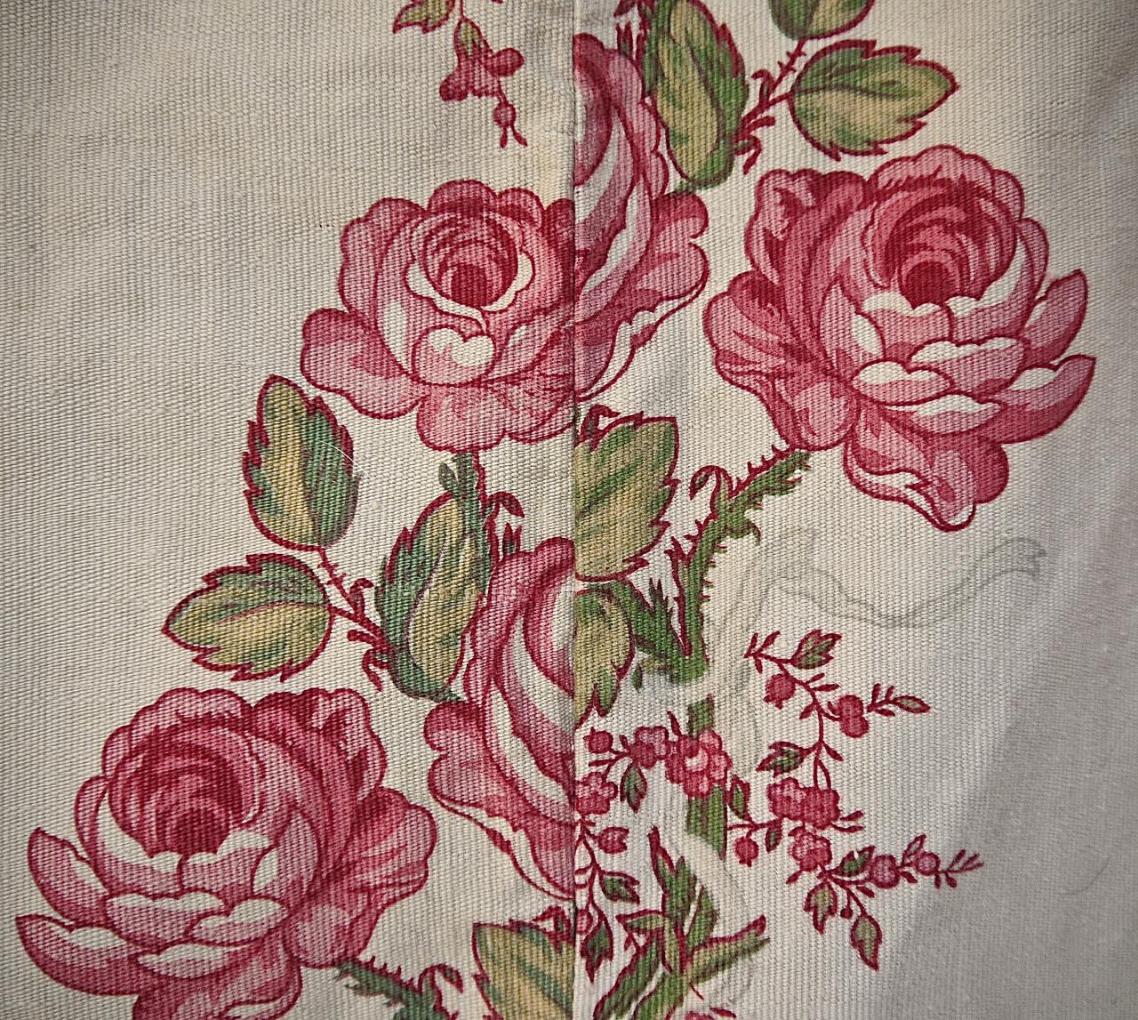 Pair of Roses and Columns Cotton Curtains French, Late 19th Century 1