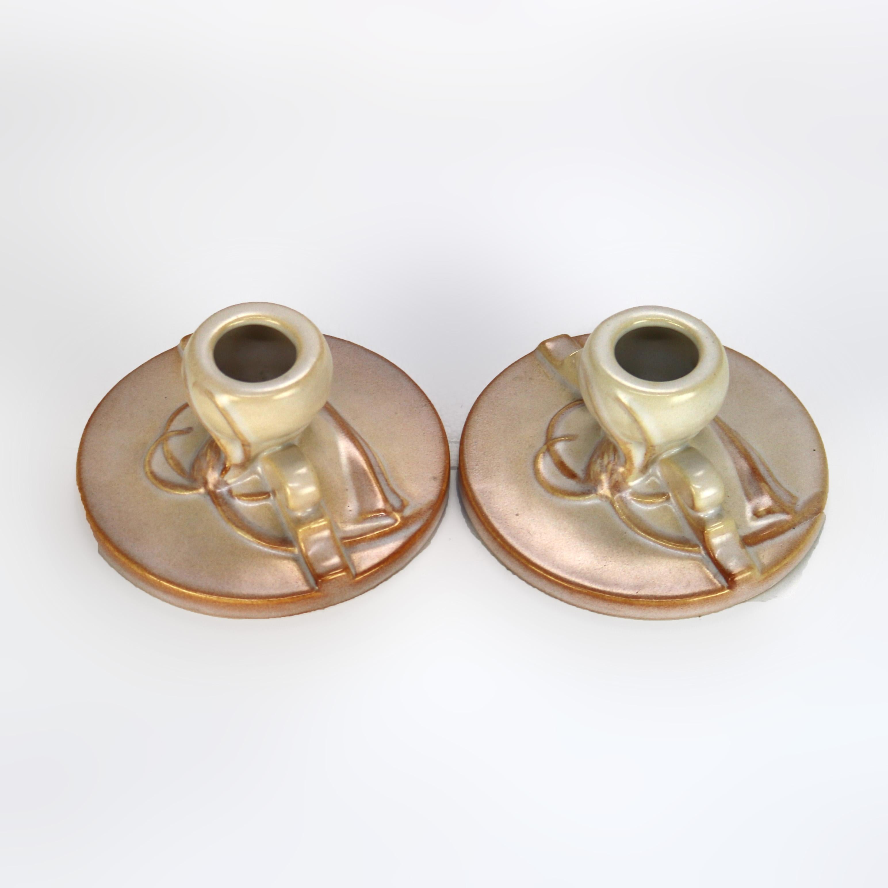 Pair of Roseville Art Pottery Candleholders with Teasel Pattern Mid 20thC

Measures - 2.25